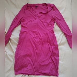SHEIN Vibrant Pink Long Sleeve Dress